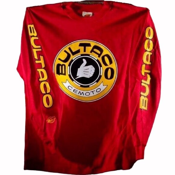Bultaco Logo Red/Yellow Jersey Long Sleeve T-Shirt - NEW Fast Ship - Picture 1 of 4